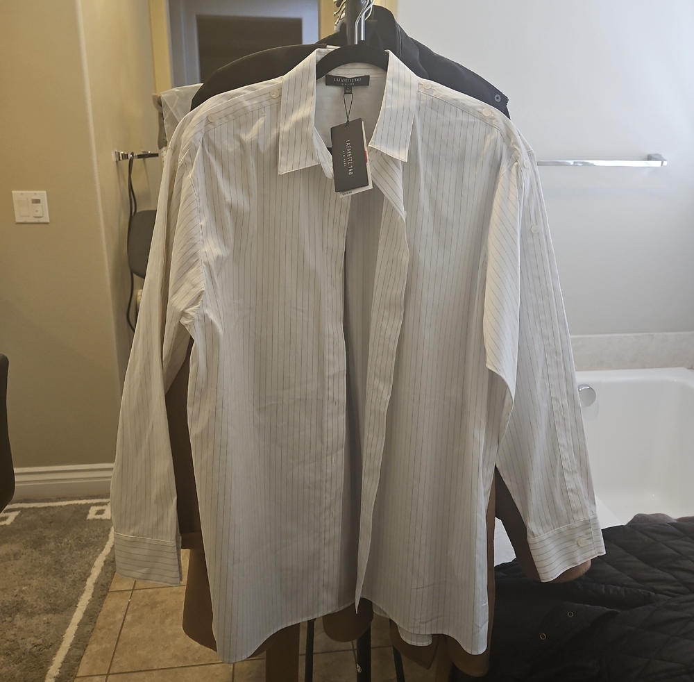 Lafayette 148 New York White Pinstripe Button-Down Shirt
